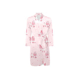 Poodle dog pink color theme Men's Long Sleeve Belted Night Robe