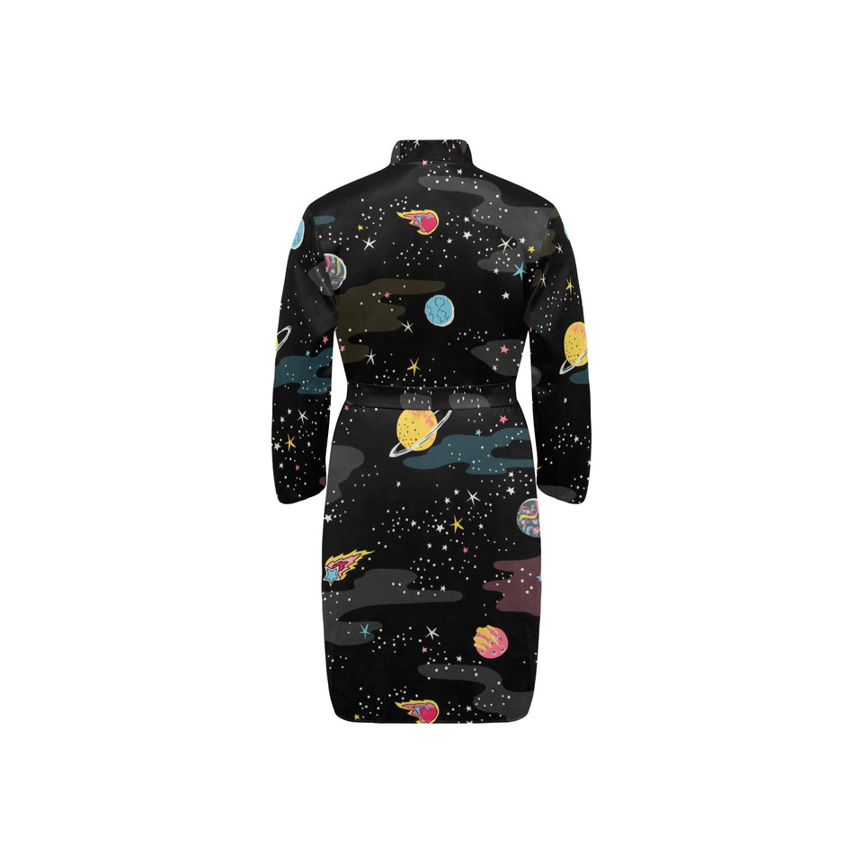 space pattern Men's Long Sleeve Belted Night Robe