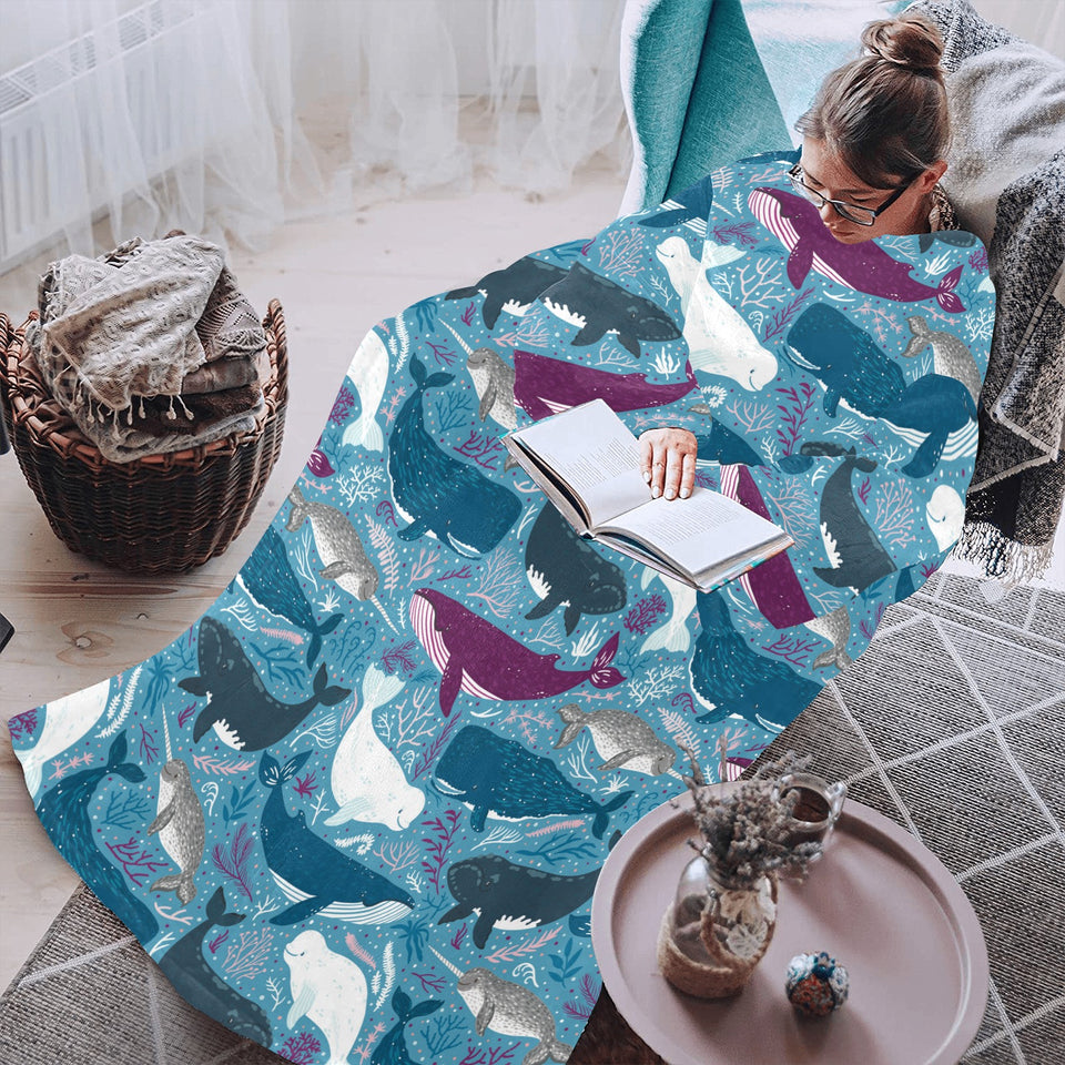 Whale design pattern Blanket Robe with Sleeves