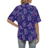 Cute owls pattern boho style ornament Women's All Over Print Hawaiian Shirt