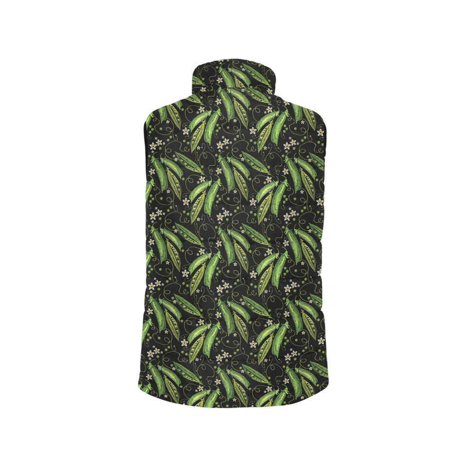 Green Peas Pattern Print Design 02 Women's Padded Vest