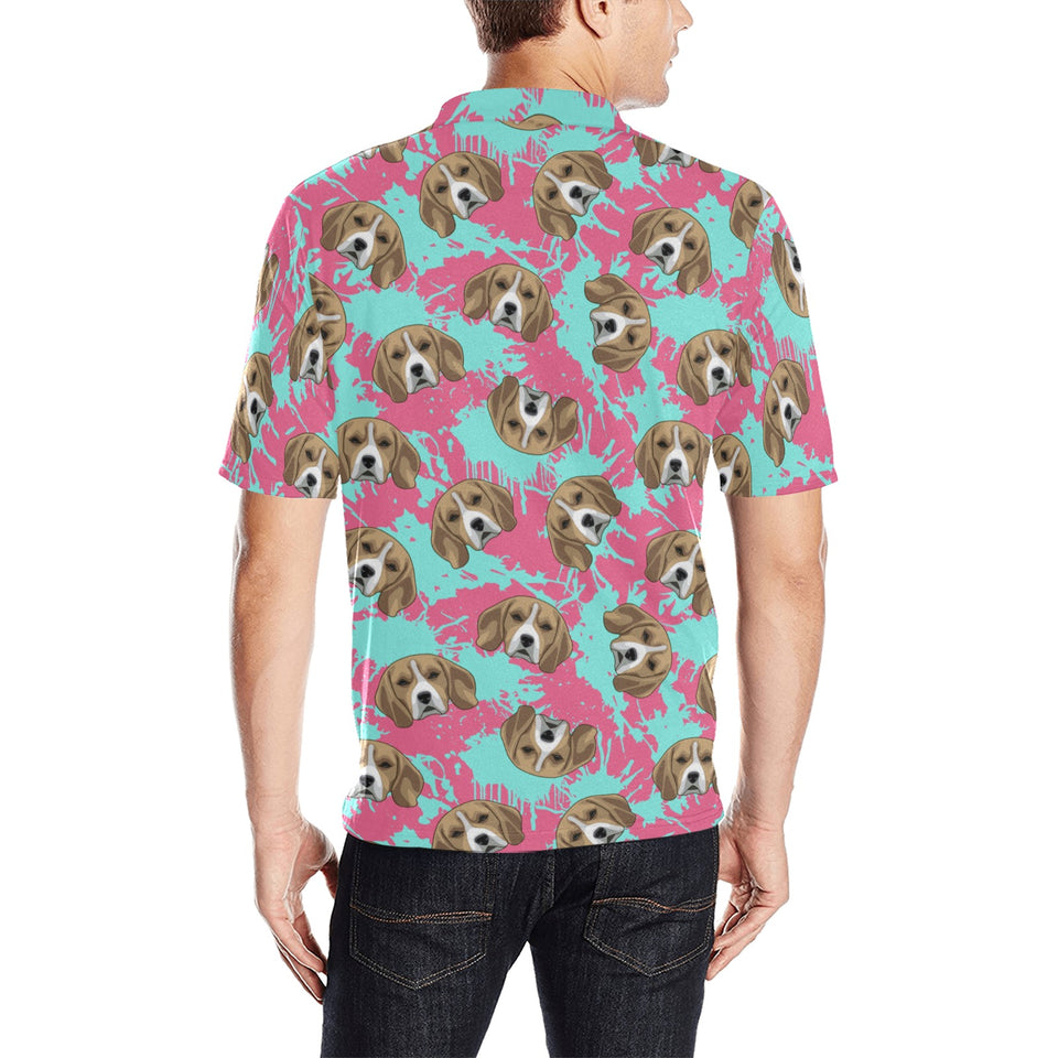 Beagle muzzles turquoise paint splashes pink patte Men's All Over Print Polo Shirt