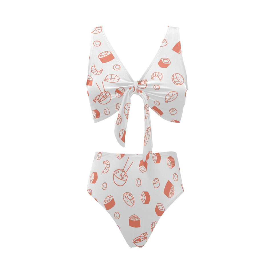 Sushi pattern Chest Bowknot High Waisted Bikini Swimsuit
