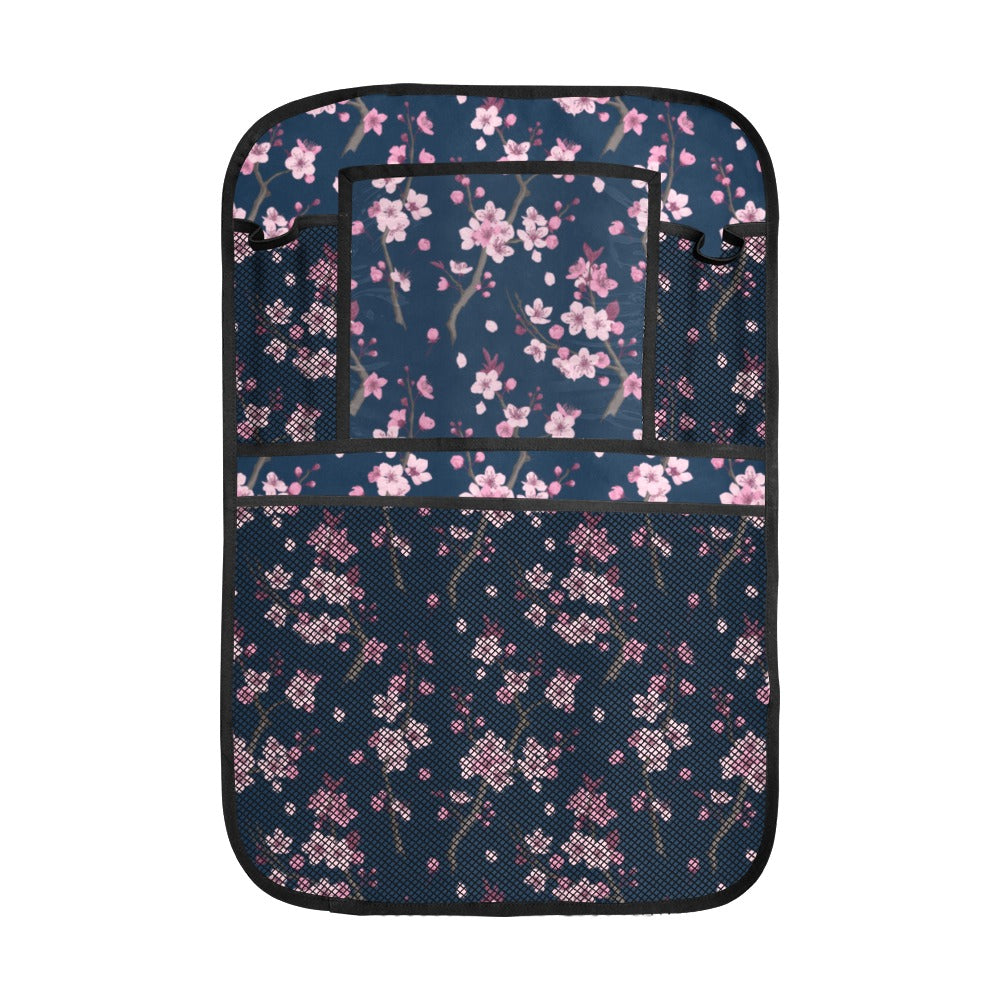 Pink sakura cherry blossom blue background Car Seat Back Organizer