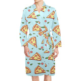 Hand drawn pizza blue background Men's Long Sleeve Belted Night Robe
