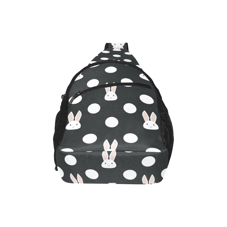 Cute white rabbit polka dots black background All Over Print Chest Bag