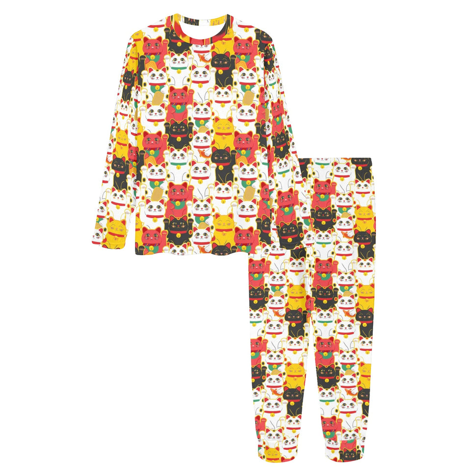 Colorful Maneki neko cat pattern Women's All Over Print Pajama Set