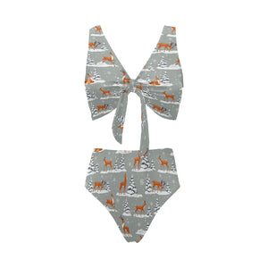 Beautiful deers Winter Christmas Chest Bowknot High Waisted Bikini Swimsuit