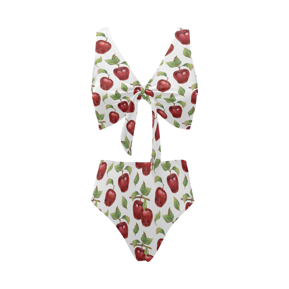 Red apples pattern Chest Bowknot High Waisted Bikini Swimsuit