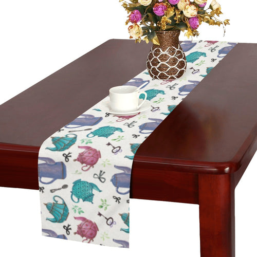 Tea pots Pattern Print Design 05 Table Runner