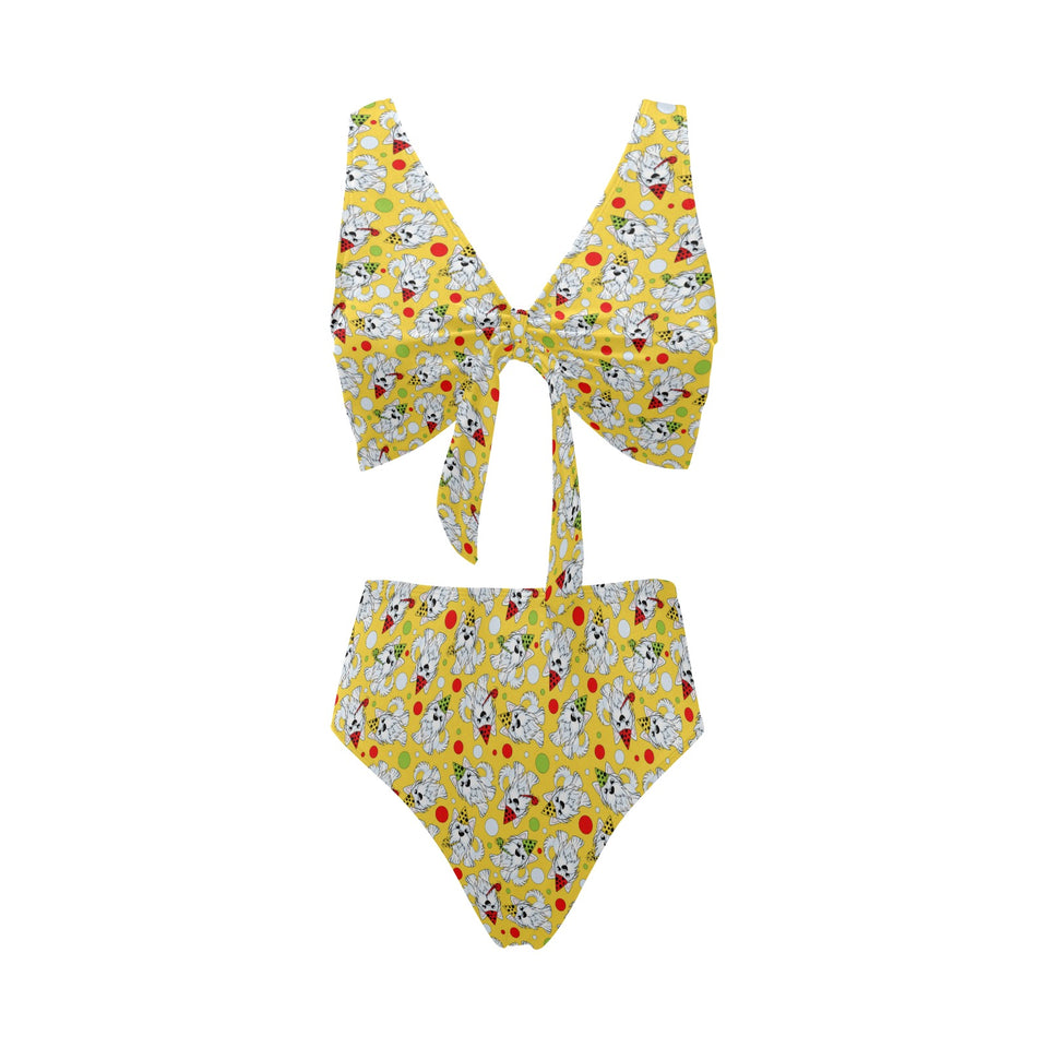 Yorkshire Terrier Pattern Print Design 05 Chest Bowknot High Waisted Bikini Swimsuit