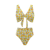 Yorkshire Terrier Pattern Print Design 05 Chest Bowknot High Waisted Bikini Swimsuit