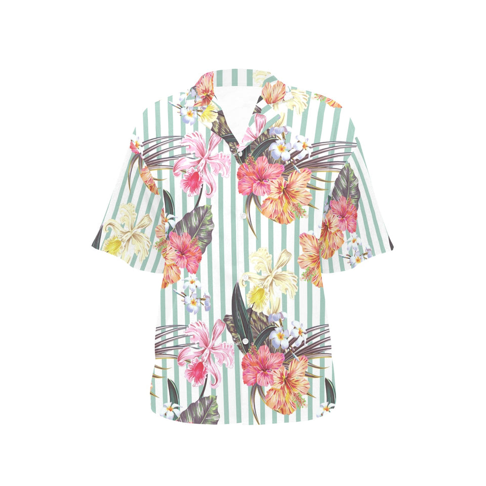 Colorful orchid flower pattern Women's All Over Print Hawaiian Shirt