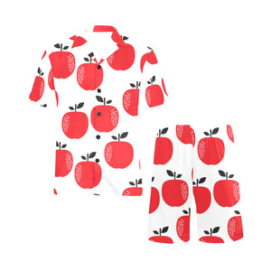 red apples white background Men's V-Neck Short Pajama Set