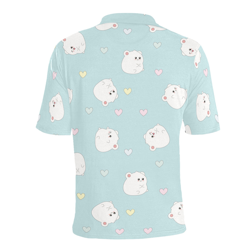 White cute hamsters heart pattern Men's All Over Print Polo Shirt