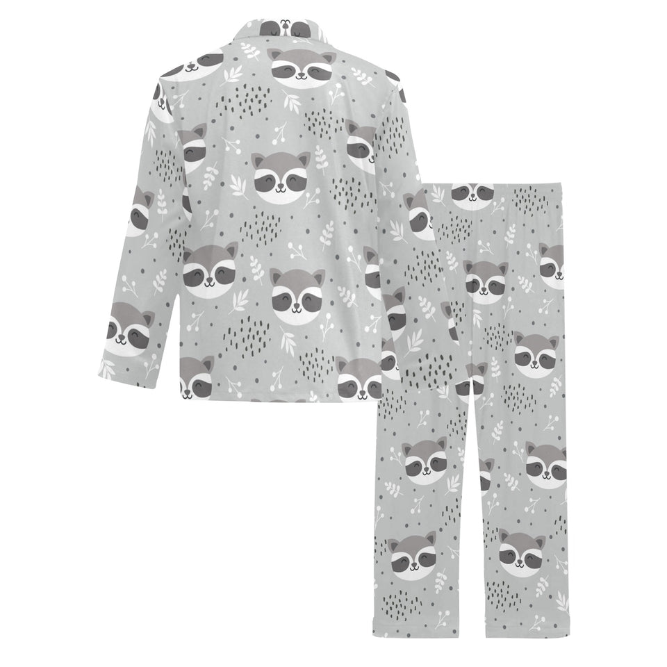 Cute raccoons leaves dot Men's Long Pajama Set