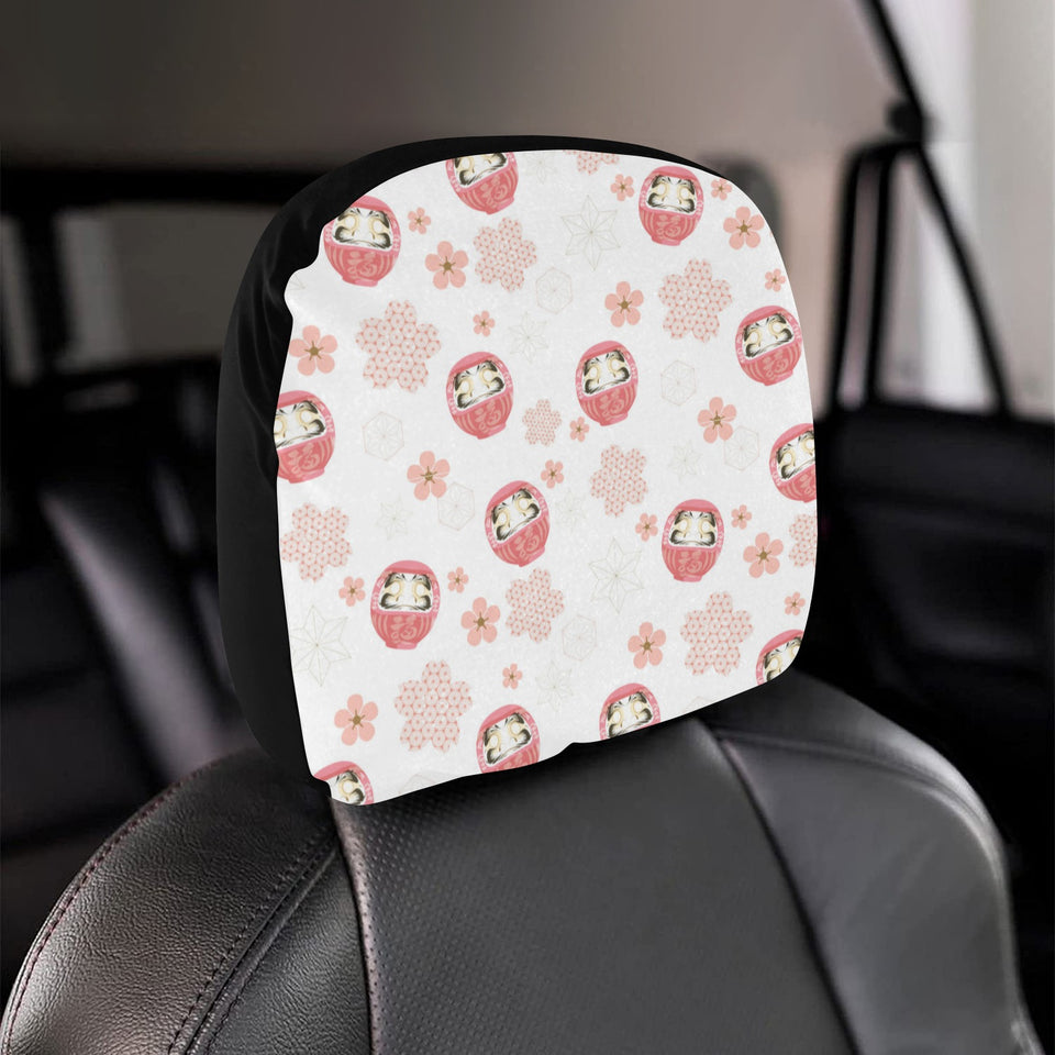 Daruma japanese wooden doll cherry blossom flower Car Headrest Cover