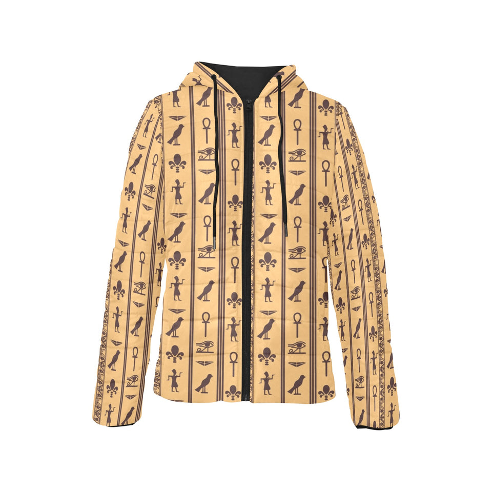 Egypt Hieroglyphics Pattern Print Design 02 Women's Padded Hooded Jacket
