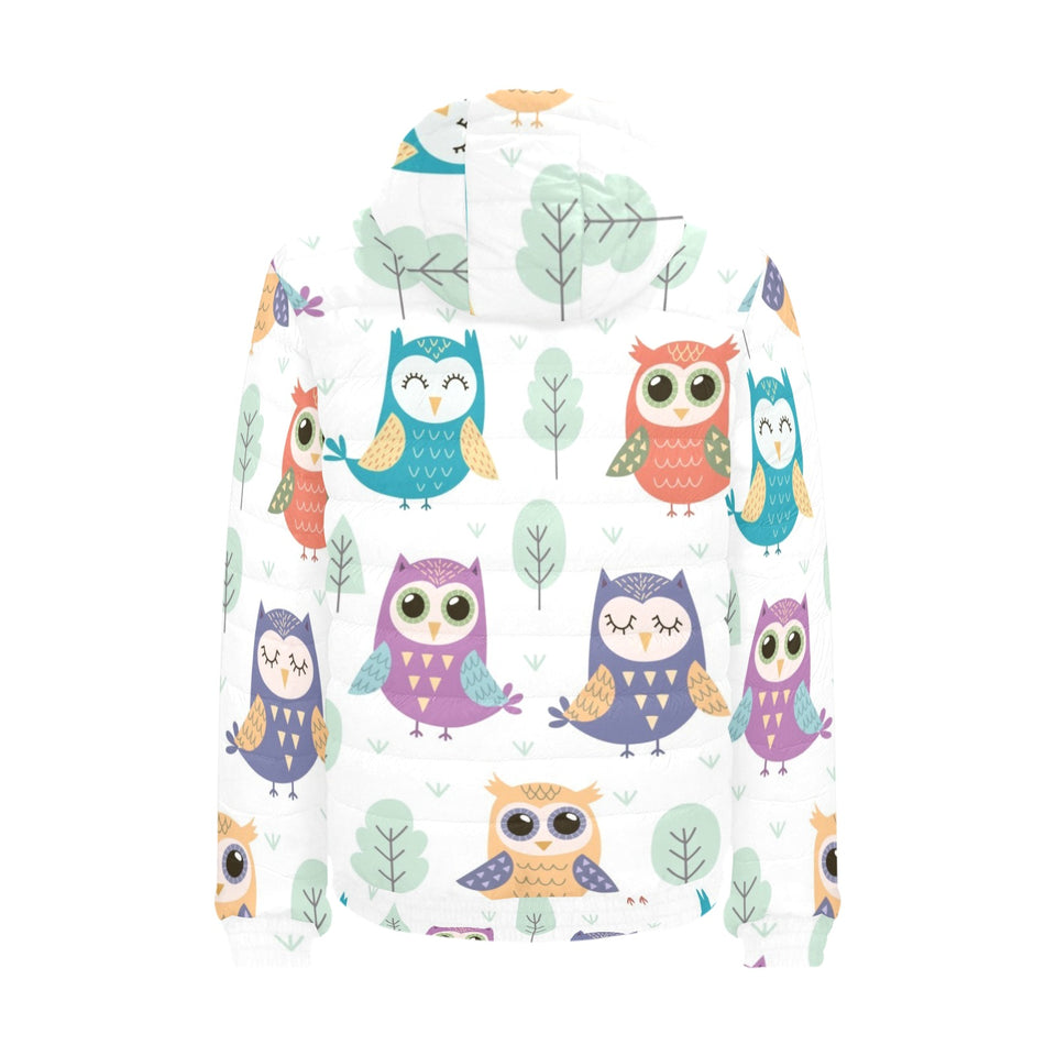 Cute owl pattern Men's Padded Hooded Jacket
