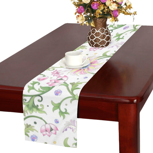 Beautiful pink lotus waterlily leaves pattern Table Runner