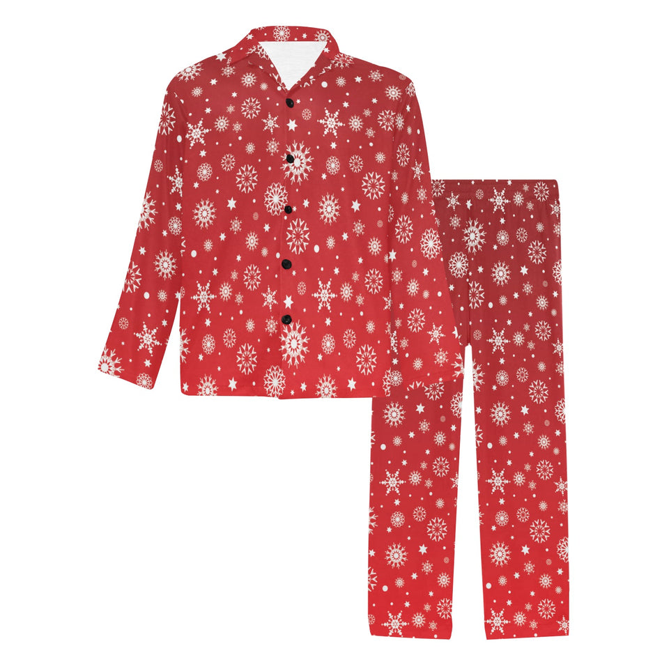Snowflake pattern red background Men's Long Pajama Set