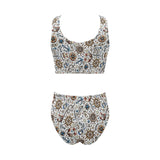 Cute nautical steering wheel anchor pattern Chest Bowknot High Waisted Bikini Swimsuit