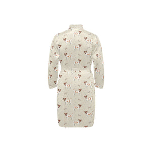 Jack Russel Pattern Print Design 02 Men's Long Sleeve Belted Night Robe