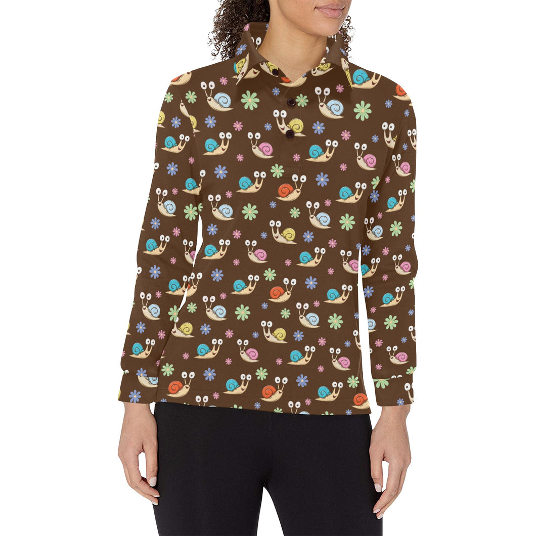 Snail Pattern Print Design 03 Women's Long Sleeve Polo Shirt