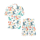 Cute Crocodile Pattern Men's V-Neck Short Pajama Set