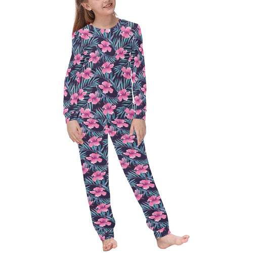 Hibiscus Pattern Print Design 05 Kids' Boys' Girls' All Over Print Pajama Set