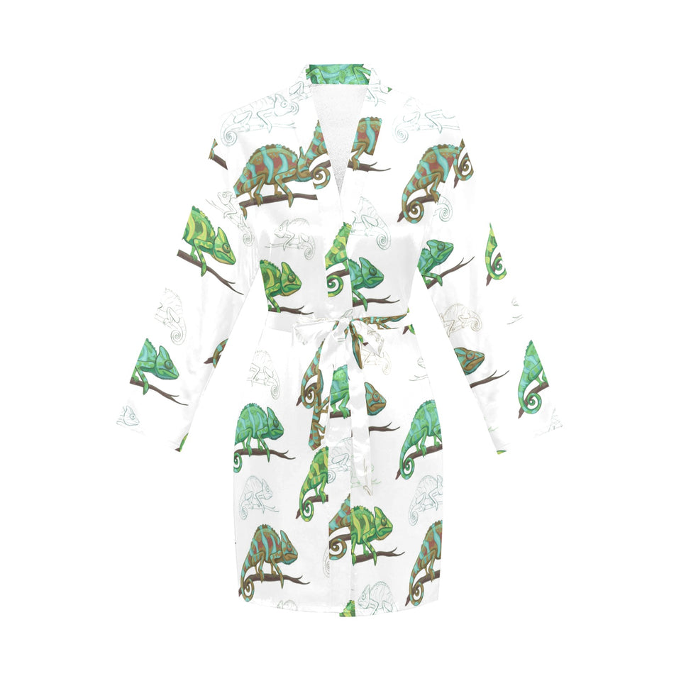 Chameleon lizard pattern Women's Long Sleeve Belted Night Robe