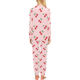 cherry pattern pink background Women's All Over Print Pajama Set