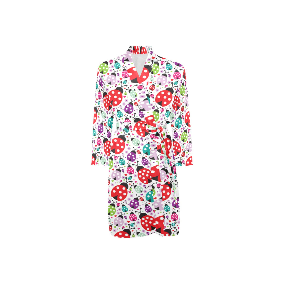 Ladybug Pattern Print Design 03 Men's Long Sleeve Belted Night Robe