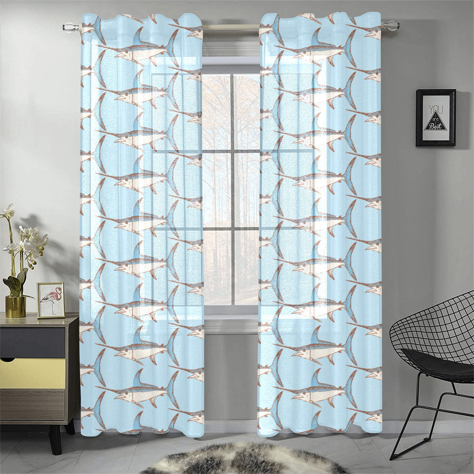 Swordfish Pattern Print Design 01 Gauze Curtain