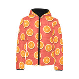 Oranges pattern red background Kids' Boys' Girls' Padded Hooded Jacket