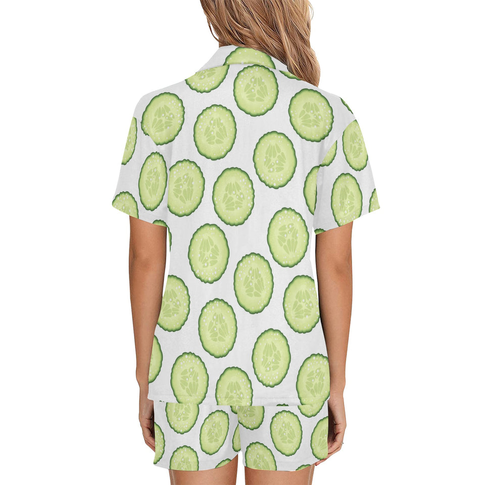 Cucumber slices pattern Women's V-Neck Short Pajama Set