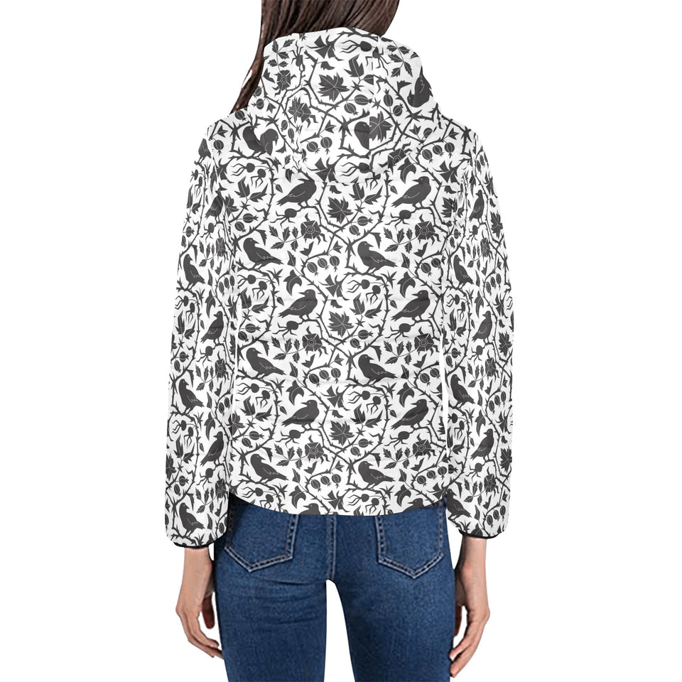 Crow dark floral pattern Women's Padded Hooded Jacket