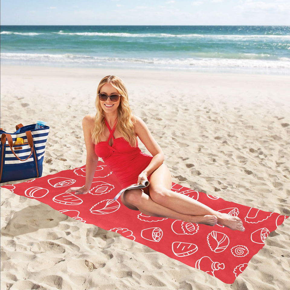 sushi pattern red background Beach Towel