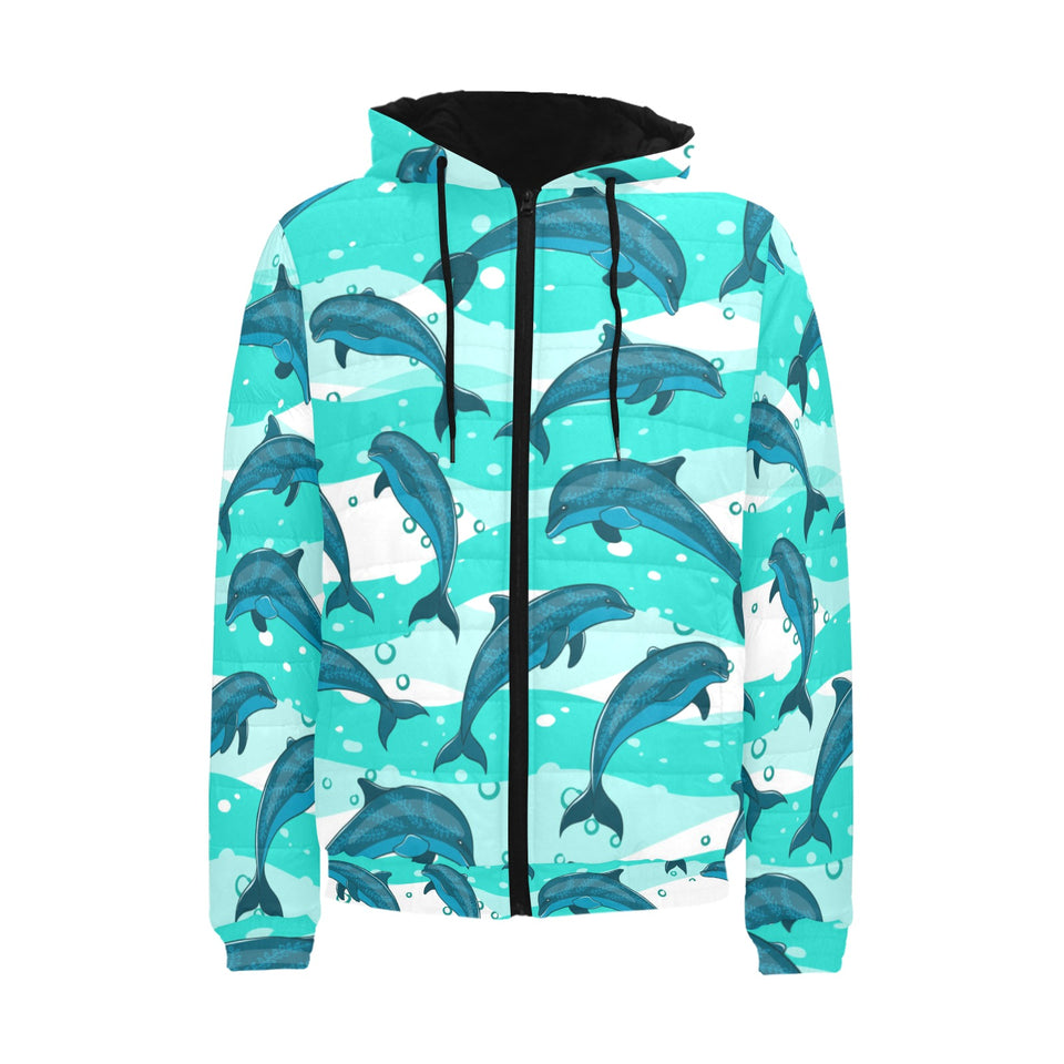 Dolphin sea pattern Men's Padded Hooded Jacket