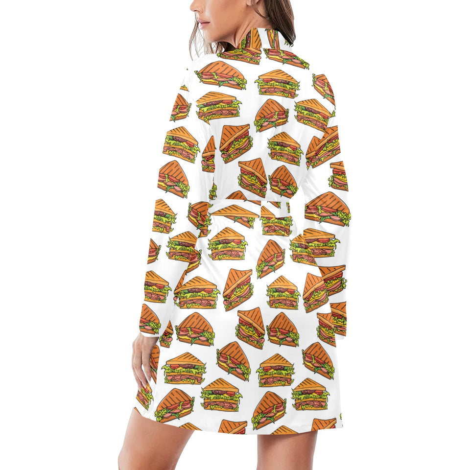 Sandwich Pattern Print Design 02 Women's Long Sleeve Belted Night Robe