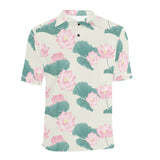 Pink lotus waterlily leaves pattern Men's All Over Print Polo Shirt