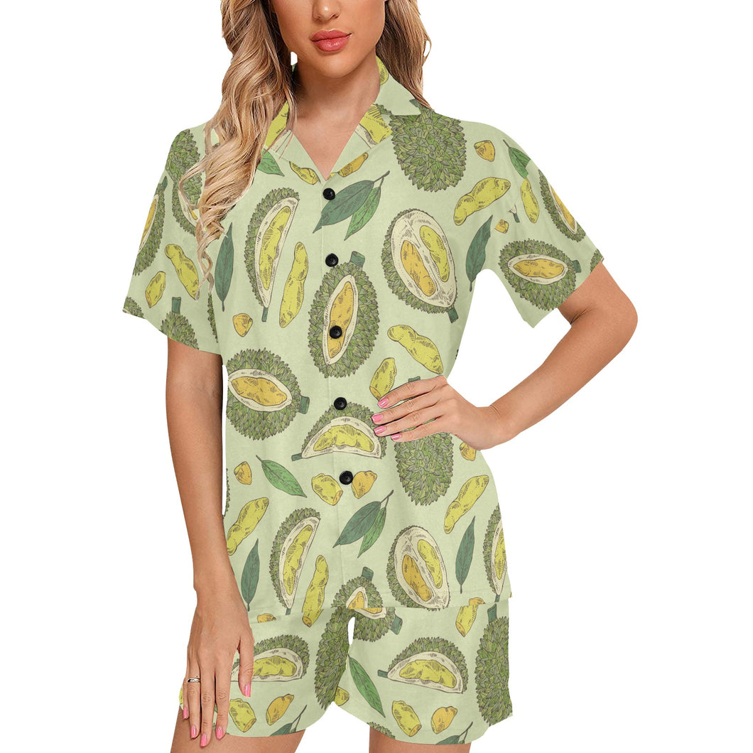 Durian leaves pattern background Women's V-Neck Short Pajama Set