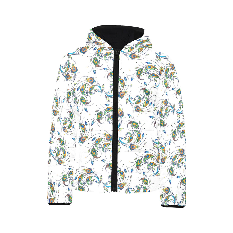 Peacock feather pattern Kids' Boys' Girls' Padded Hooded Jacket