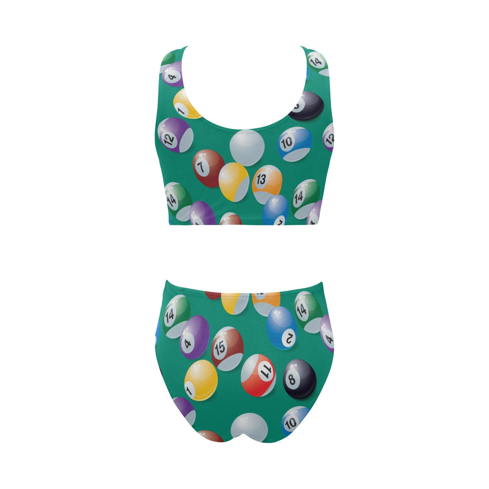 Billiard Ball Pattern Print Design 01 Chest Bowknot High Waisted Bikini Swimsuit