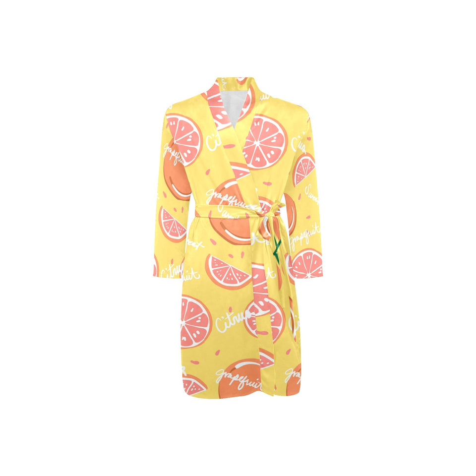 Grapefruit yellow background Men's Long Sleeve Belted Night Robe