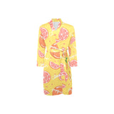 Grapefruit yellow background Men's Long Sleeve Belted Night Robe