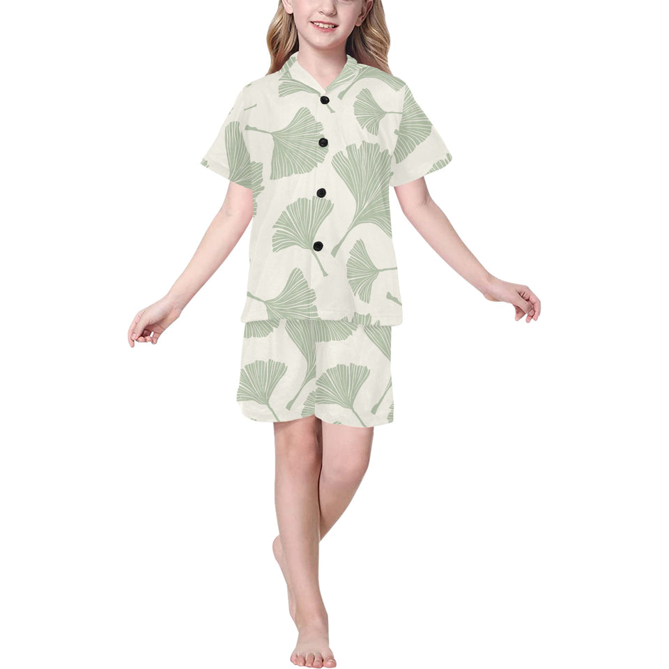 Ginkgo leaves pattern Kids' Boys' Girls' V-Neck Short Pajama Set