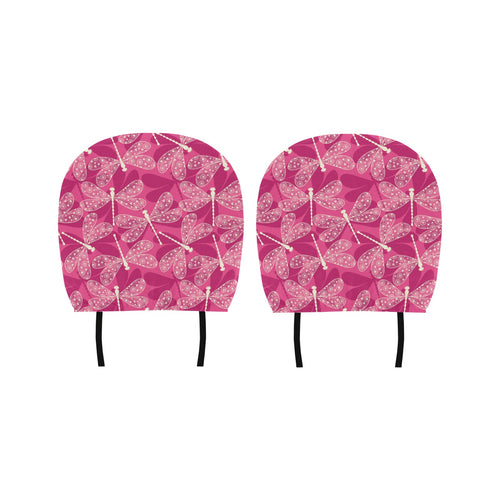 Beautiful dragonfly pink background Car Headrest Cover