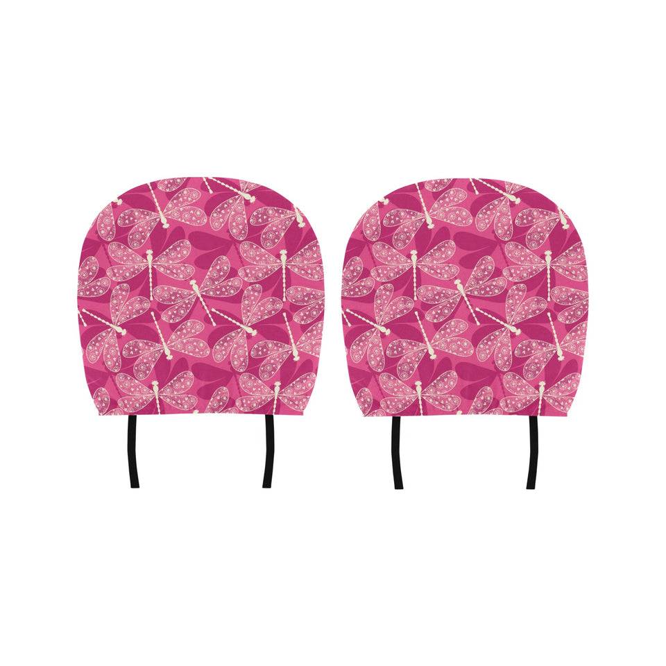 Beautiful dragonfly pink background Car Headrest Cover