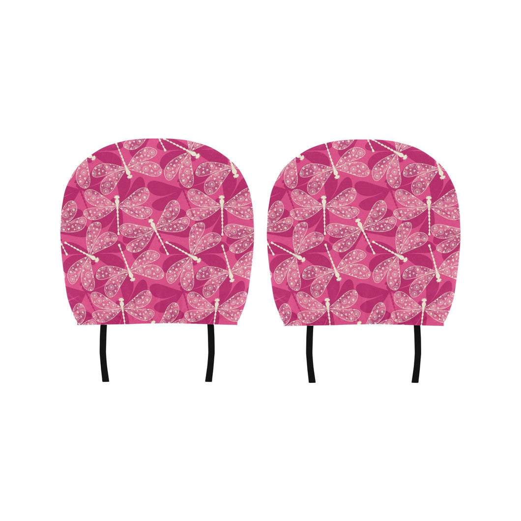 Beautiful dragonfly pink background Car Headrest Cover
